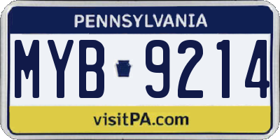 PA license plate MYB9214