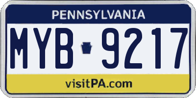PA license plate MYB9217