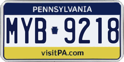 PA license plate MYB9218