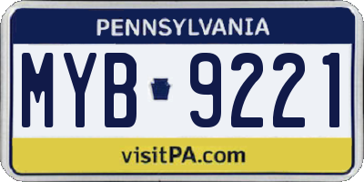 PA license plate MYB9221