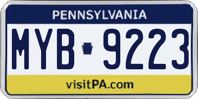PA license plate MYB9223