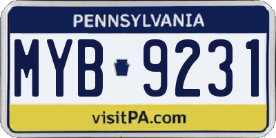PA license plate MYB9231