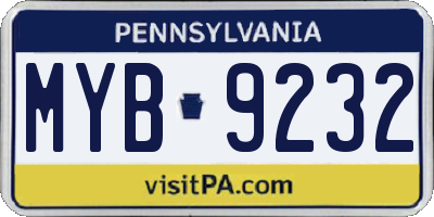 PA license plate MYB9232