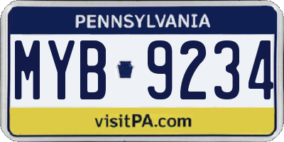 PA license plate MYB9234