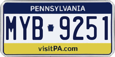 PA license plate MYB9251