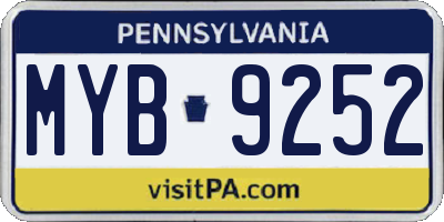 PA license plate MYB9252