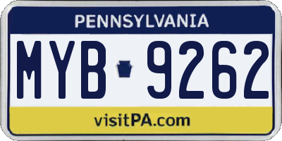 PA license plate MYB9262