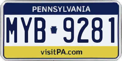 PA license plate MYB9281