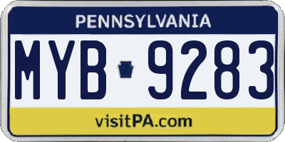 PA license plate MYB9283