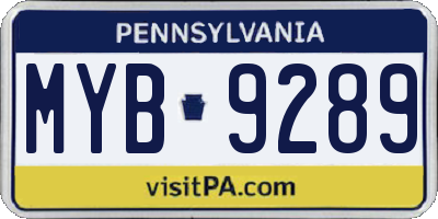 PA license plate MYB9289
