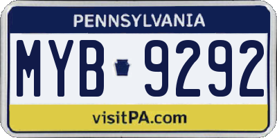 PA license plate MYB9292