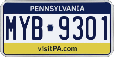 PA license plate MYB9301