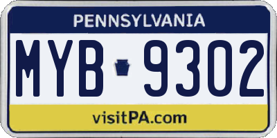 PA license plate MYB9302