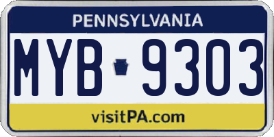PA license plate MYB9303