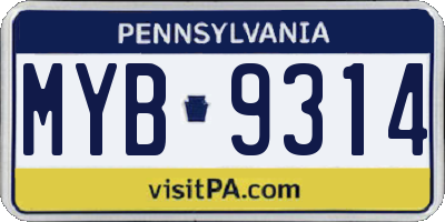 PA license plate MYB9314