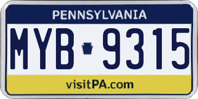PA license plate MYB9315