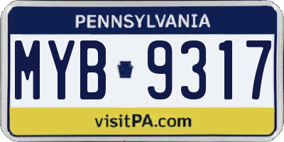PA license plate MYB9317