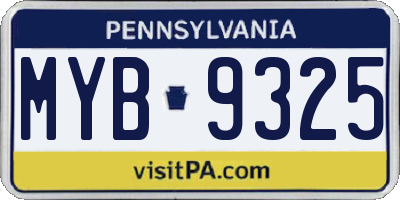 PA license plate MYB9325