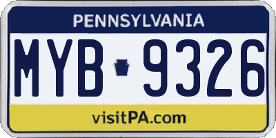 PA license plate MYB9326