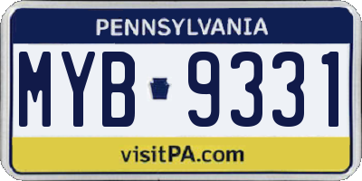 PA license plate MYB9331