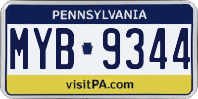 PA license plate MYB9344