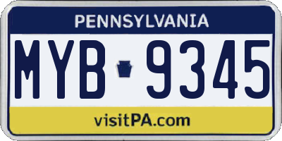 PA license plate MYB9345