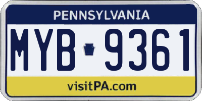 PA license plate MYB9361