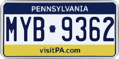 PA license plate MYB9362