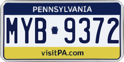 PA license plate MYB9372