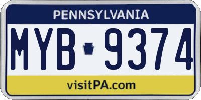 PA license plate MYB9374