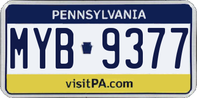 PA license plate MYB9377