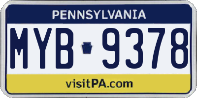 PA license plate MYB9378