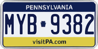 PA license plate MYB9382