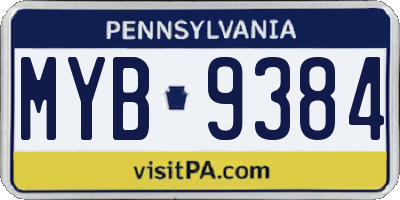 PA license plate MYB9384