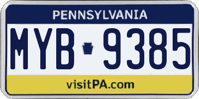PA license plate MYB9385