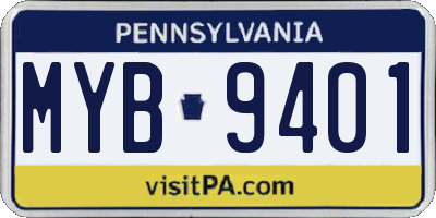 PA license plate MYB9401