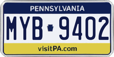 PA license plate MYB9402