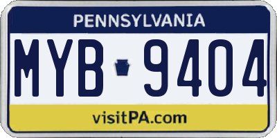 PA license plate MYB9404