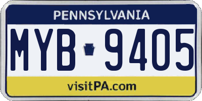 PA license plate MYB9405