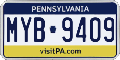 PA license plate MYB9409