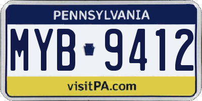 PA license plate MYB9412