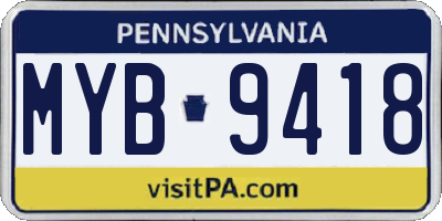 PA license plate MYB9418