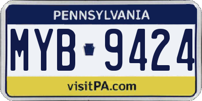 PA license plate MYB9424