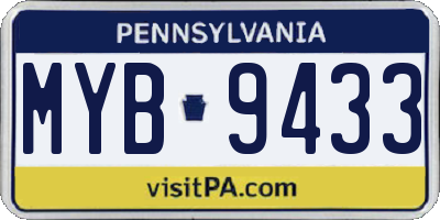 PA license plate MYB9433
