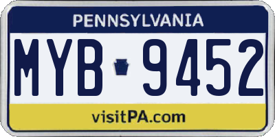 PA license plate MYB9452