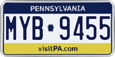 PA license plate MYB9455