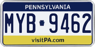 PA license plate MYB9462