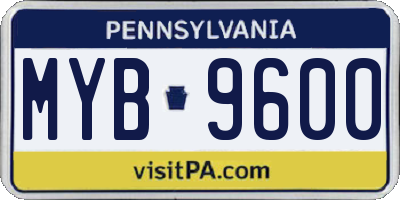 PA license plate MYB9600