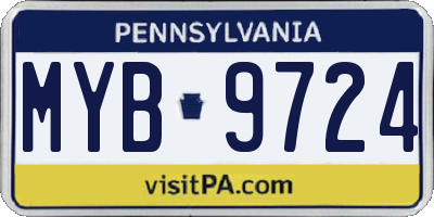 PA license plate MYB9724