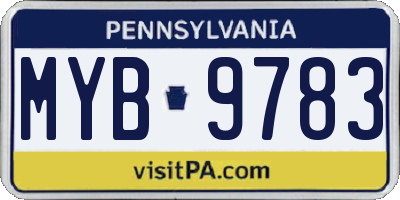 PA license plate MYB9783